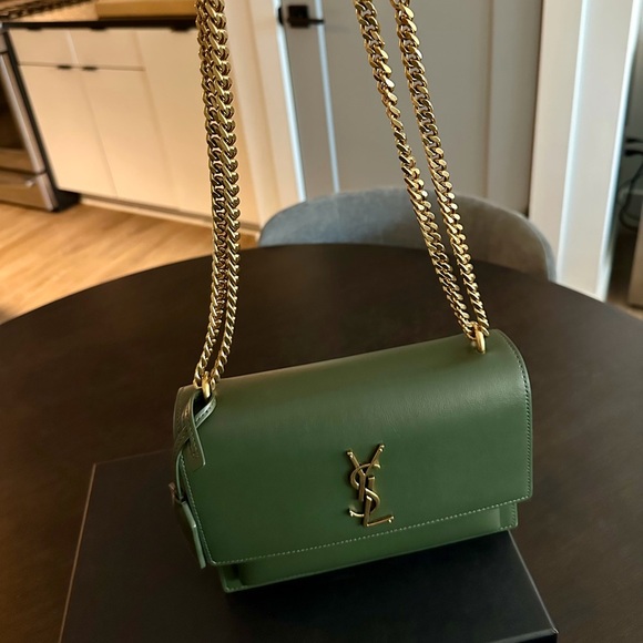 Saint Laurent | YSL Sunset Crossbody Bag in Olive Green with Gold Hardware - Picture 6 of 10